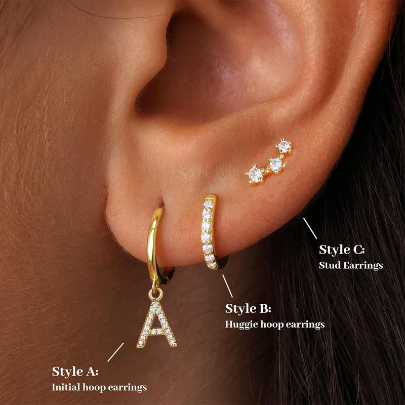 JIAOGE Valentines Day Gifts for Kids Girls - 3 Pairs Gold Earrings for Women Huggie Hoop Earrings for Girls with Initial Dangle Cartilage Earring Studs Hypoallergenic Earring Set for Multiple Piercing - Image 2